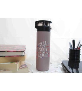 All You Need İs Love Temalı - Renkli Baskılı Cam Suluk & Termos - 550 ml
