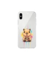 iPhone X ile Uyumlu Splash Kapibara Tasarımlı Şeffaf Silikon Kılıf