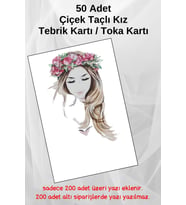 50 Adet Çiçek Taçlı Kız Tebrik Kartı - Toka Kartı - Kuşe Kart -Teşekkür Kartı 