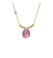 Demas Gold  Pirlanta 14 Ayar Altin Dorikalı Pink Safir Renkli Damla Taşlı Kolye (Sarı)