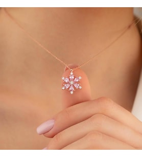 Gümüş Pazarım Pembe Taşlı Aster Çiçeği Gümüş Kolye (Rose)