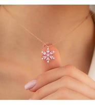 Gümüş Pazarım Pembe Taşlı Aster Çiçeği Gümüş Kolye (Rose)