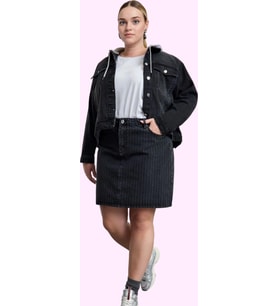 Kadın Moda Stil Mini Astarsız Denim Büyük Beden More Sustainable Çizgili Mini Denim Etek (Antrasit)