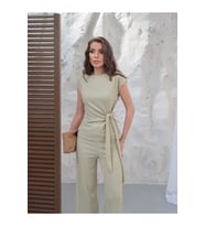 Kadın Sienna Bağlama Detaylı Krinkıl Kumaş Bluz Pantolon Takım