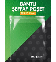 Bantlı Şeffaf Poşet (28x37+5cm)  25 Adet Parlak Jelatin Paket Hediye Poşeti -T994 (Renksiz)