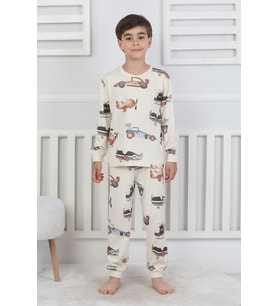 Racing Car And Aeroplane Desenli Erkek Çocuk Pijama Takımı