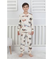 Racing Car And Aeroplane Desenli Erkek Çocuk Pijama Takımı