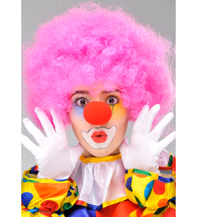 Pembe Renk Kıvırcık Afro Bonus Peruk Takma Saç ve Kırmızı Burun Seti