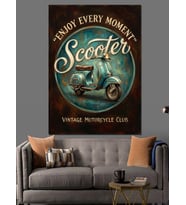Retro Scooter Ve Özgürlük Yazısı Dekoratif Kanvas - Mdf Ahşap Tablo