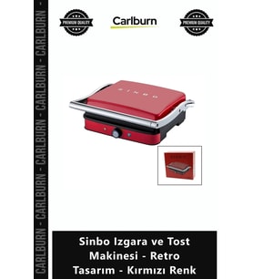 Özel Üretim Isı Ayarlı 180 Derece Sinbo Izgara Tost Makinesi Retro Tasarım Kırmızı Renk