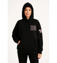 Üç İplik Kapüşonlu Ön Ve Arka Baskılı SweatShirt Hoodie - Siyah