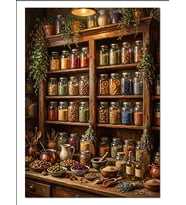 Baharat Rafları Vintage Mutfak Dekoru Dekoratif Kanvas - Mdf Ahşap Tablo