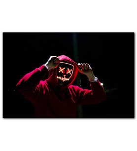 Cakatablo Neon Maskeli Kapşonlu Adam Karanlık Arkaplan MDF Tablo