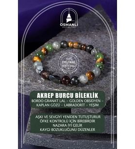 Akrep Burcu Bileklik Bordo Granat Lal, Golden Obsidyen, Kaplan Gözü, Labradorit, Yeşim