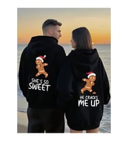 Sevgili Çift Kombin Hoodie – Gingerbread Baskılı Oversize Kapüşonlu Sweatshirt 2’li Set (Siyah)