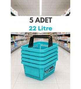5 ADET / 22 Litre Plastik Market Alışveriş Sepeti Profesyonel Market Mağaza El Sepeti Turkuaz