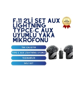 Kablosuz Tüylü Yaka Mikrofonu F11 Model 3'ü 1 Arada 3.5mm Type-C Apple