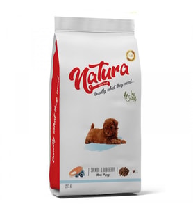 Natura Somonlu ve Yaban Mersinli Düşük Tahıllı Küçük Irk Yavru Köpek Maması 2,75kg (Kahverengi)
