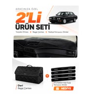 e-biz BMW E28 (1981-1988) Uyumlu Torpido Örtüsü + Deri Bagaj Çantası Seti - Siyah - BM006