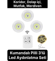 Kablosuz Uzaktan Kumandalı Beyaz 3lü Led Okuma Işık Gece Lambası Mutfak Dolap Koridor Pilli Dolapiçi