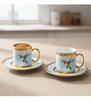 Stork Mavi Gold Renk Kuş Figürlü 6 Kişilik Porselen Kahve Fincan Takımı - 90 ml.
