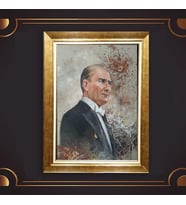 Altın Varaklı Çerçeveli Paspartulu Atatürk Tablo z5171 (Gold)