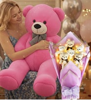 90 Cm Peluş Ayı ve LED Işıklı Romantik Lila Yumoş Peluş Ayıcık Buketi Sevgililer Günü Doğüm Günü Hediyesi (Fuşya)