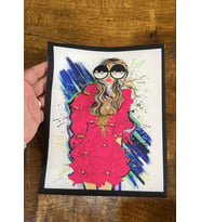 3 BOYUTLU KABARTMA GÖZLÜKLÜ KIZ ARMA DİKİŞ APLİKE 24X19 CM (Pembe)