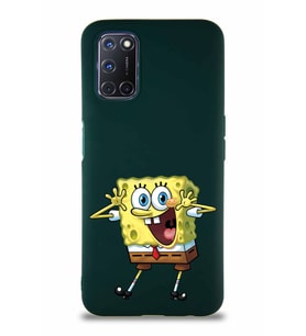 Oppo A52 Soft Premier Kapak Sünger Bob Tasarımlı Silikon Kılıf - Yeşil (Şeffaf)