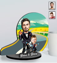 Kişiye Özel Baba Erkek Çocuk Karikatürlü Üç Katmanlı Ahşap Biblo Model-1