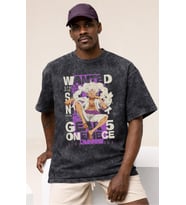 Wanted One Piece Monkey D. Luffy Gear 5 Anime Baskılı Unisex Oversize Vintage Yıkamalı Tişört
