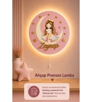 Ahşap Aylı Prenses Lamba İsme Özel Pilli Ledli Gece Lambası Bebek Çocuk Odası