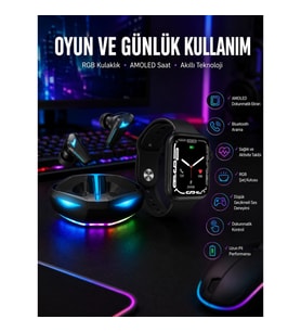 Mey İthalat® Yeni Nesil Akıllı Saat ve Kablosuz Kulaklık Kampanyası İkili Set Bluetooth Bağlantılı