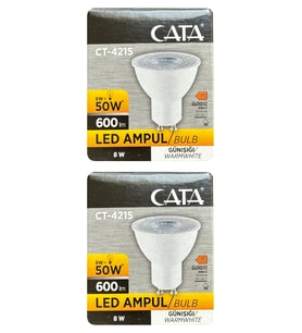 (2 Adet) Cata 8W (50W) 3000K (Sarı Işık) GU10 Duylu Led Spot Ampul