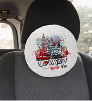 BK Gift Kişiye Özel İsimli London Tasarımlı Yuvarlak Araç Koltuk Yastığı-1