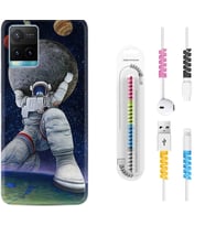 Vivo Y11S Y21S Y20 Y20S Y70 Kılıf Kablo Koruma Spiral Silikon Astronot ve Dünya 1759