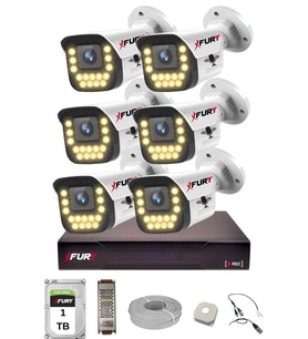 FURY 6 lı Sesli 15 Warm Led Gece Renkli Görüş Su Geçirmez Güvenlik Kamerası Seti 1TB