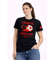 Parla Kadın Türkiye World Cup 2026 Baskılı Tişört Futbol Temalı Forma T-Shirt - Siyah