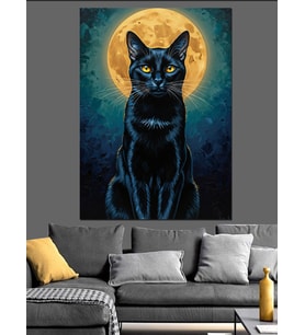 Kara Kedi Silüeti Gece Dekoratif Kanvas - Mdf Ahşap Tablo