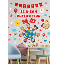 23 Nisan Ulusal Egemenlik Ve Çocuk Bayramı Atatürk Cam Kapı Duvar Sticker Seti