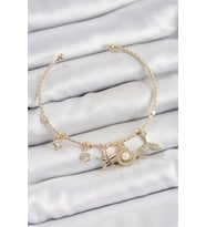 Pirinç Zirkon Taşlı İstiridye Ve Deniz Yıldızı Model Gold Renk Charm Bileklik