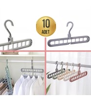 10 Adet Sihirli Askı 9 Bölmeli Elbise Askısı Yer Kazandıran Dikey ve Yatay Kullanım Dolap Düzenleyici 10'lu Set (Çok Renkli)
