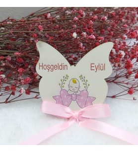 Hayaller Dükkanı 30 Adet Kelebek Şekinde Balon Baskılı Ahşap Bebek Magnetleri Uv Baskı