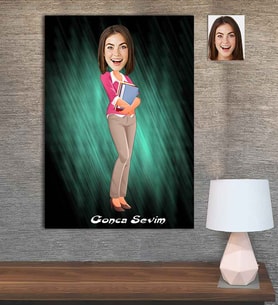 Kişiye Özel Karikatür Baskılı Ahşap Tablo Öğretmen Kadın-6 30x40
