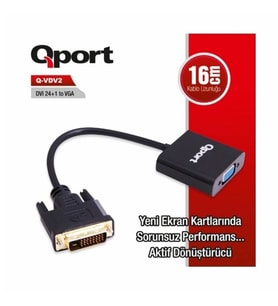 QPORT Q-VDV2 0.15metre DVI (24+1)-VGA Görüntü Adaptörü Siyah