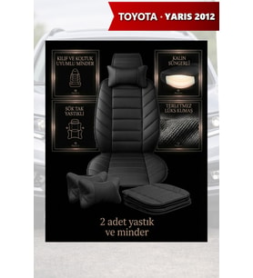 yaris 2012 Koltuk ve Kılıf uyumlu Lüks Siyah Minder Yastık 2 Minder 2 Yastık