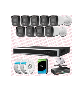Provzen Hikvision 9 Kameralı IP Full HD Renkli Güvenlik Kamerası Mikrofonlu