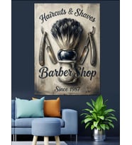 Barber Shop Nostaljik Tıraş Afişi Dekoratif Kanvas - Mdf Ahşap Tablo