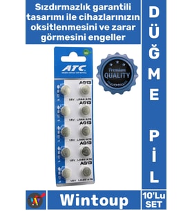 #Pil AG13 LR44 A76 Tam Uyumlu Uzun Ömürlü Güçlü Performanslı 15V Alkalin Düğme Pil 10'lu Kart Paket
