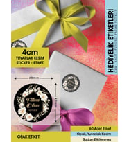 Beyaz Manolya Etiket Modeli Ürünlerinize Özel 4 Cm - 60 Adet Opak Sticker